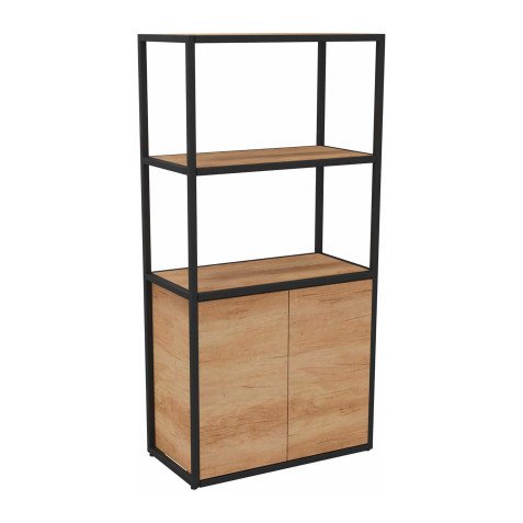 Bibliothèque Lumya L 80 x P 41,5 x H 162 cm module départ structure métal noir 2 portes