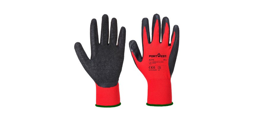 Gants de travail Portwest A174 en latex Flex Grip noir/rouge - La paire