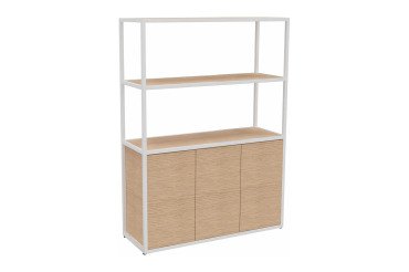 Bibliothèque Lumya L 120 x P 41,5 x H 162 cm module départ structure métal blanc 3 portes