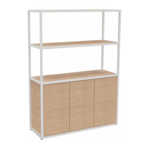 Bibliothèque Lumya L 120 x P 41,5 x H 162 cm module départ structure métal blanc 3 portes