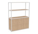 Bibliothèque Milea L 120 x P 41,5 x H 162 cm module départ structure métal blanc 3 portes