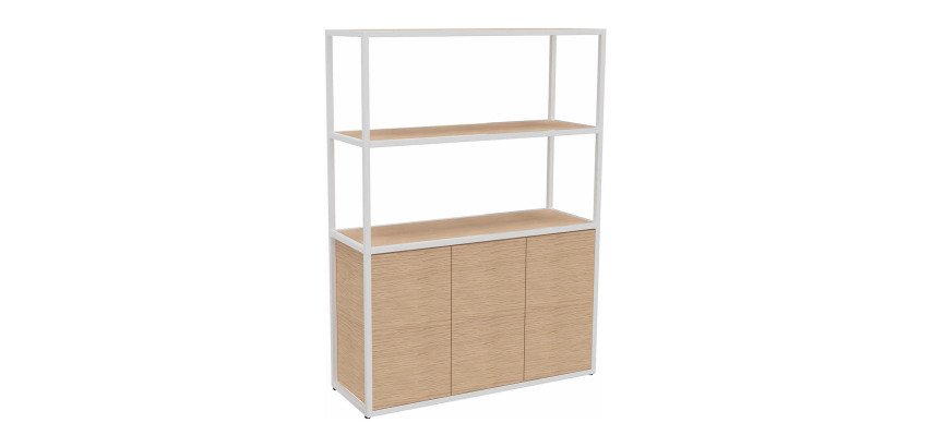 Bibliothèque Milea L 120 x P 41,5 x H 162 cm module départ structure métal blanc 3 portes