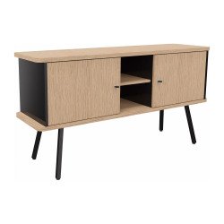 Bahut Milea L 143,5 x P 40 x H 75 cm pied métal noir 2 portes