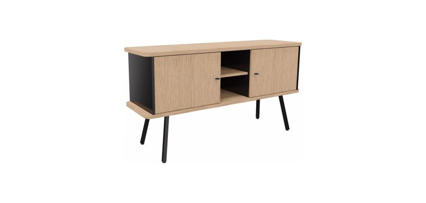 Bahut Milea L 143,5 x P 40 x H 75 cm pied métal noir 2 portes