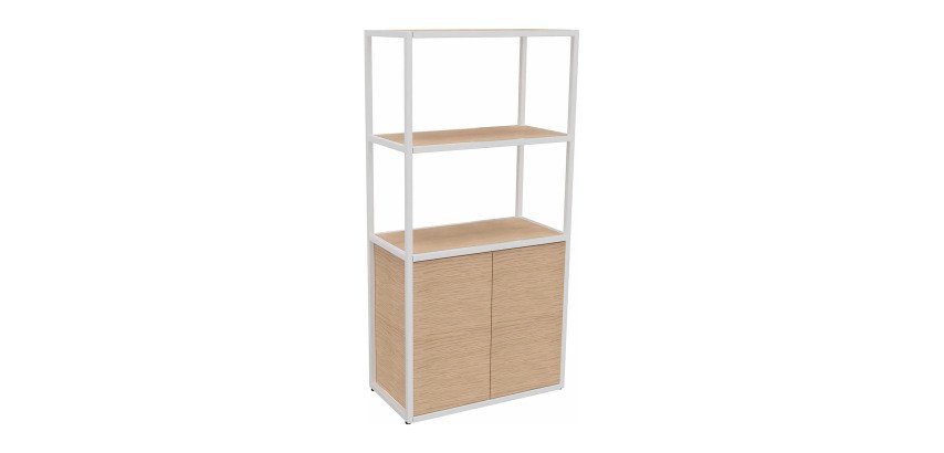 Bibliothèque Milea L 80 x P 41,5 x H 162 cm module départ structure métal blanc 2 portes