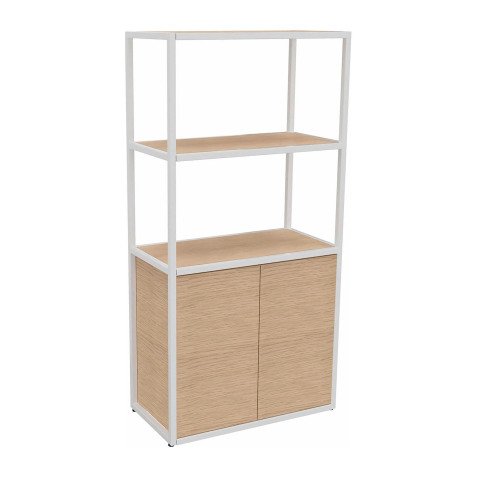 Bibliothèque Milea L 80 x P 41,5 x H 162 cm module départ structure métal blanc 2 portes