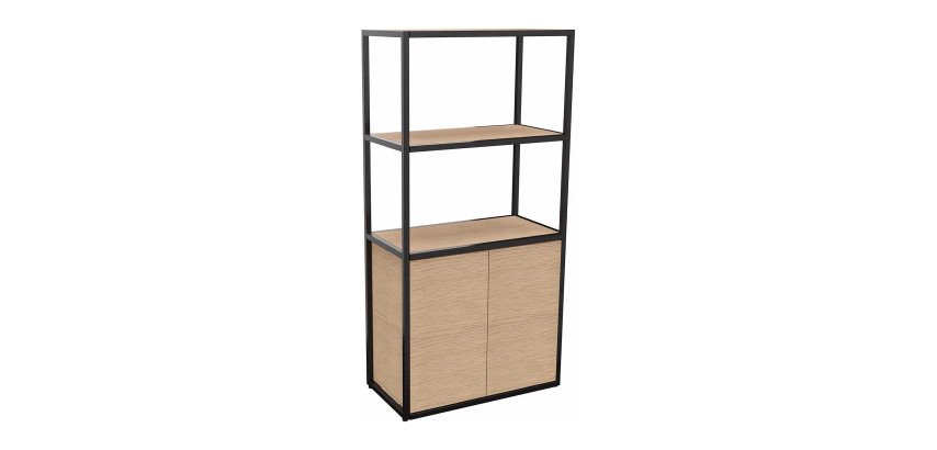 Bibliothèque Milea L 80 x P 41,5 x H 162 cm module départ structure métal noir 2 portes