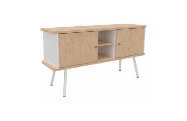 Chest of drawers Lumya L 143.5 x D 40 x H 75 cm white metal feet 2 doors