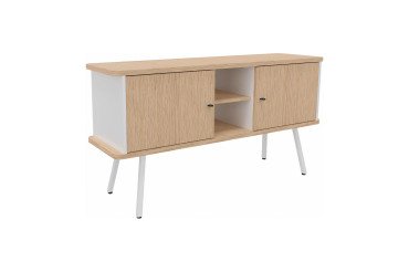 Bahut Lumya L 143,5 x P 40 x H 75 cm pied métal blanc 2 portes