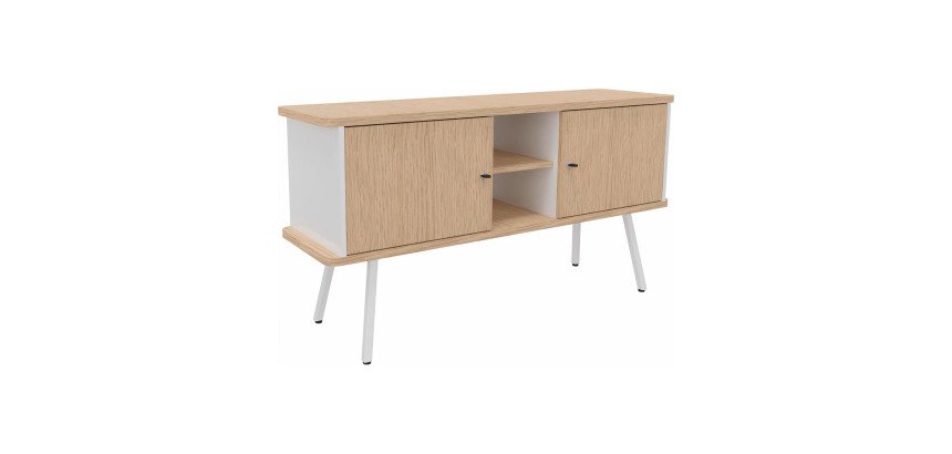 Bahut Milea L 143,5 x P 40 x H 75 cm pied métal blanc 2 portes