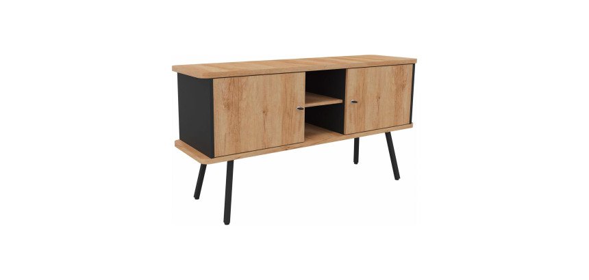 Cupboard Lumya L 143.5 x D 40 x H 75 cm black metal feet 2 doors