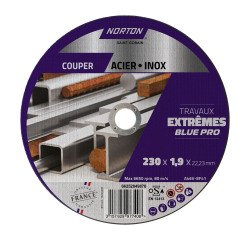 Disque à tronçonner fin pour métal/inox Norton Travaux Extremes 230 x 1,9 x 22,23 mm
