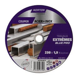 Disque à tronçonner fin pour métal/inox Norton Travaux Extremes 230 x 1,9 x 22,23 mm