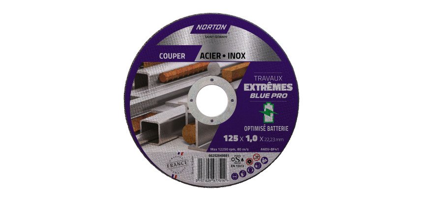 Disque à tronçonner fin pour métal/inox Norton Travaux Extremes 125 x 1 x 22,23 mm