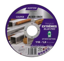 Disque à tronçonner fin pour métal/inox Norton Travaux Extremes 115 x 1 x 22,23 mm