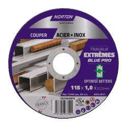 Disque à tronçonner fin pour métal/inox Norton Travaux Extremes 115 x 1 x 22,23 mm