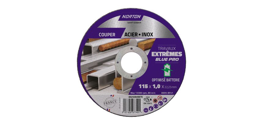 Disque à tronçonner fin pour métal/inox Norton Travaux Extremes 115 x 1 x 22,23 mm
