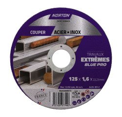 Disque à tronçonner fin pour métal/inox Norton Travaux Extremes 125 x 1,6 x 22,23 mm