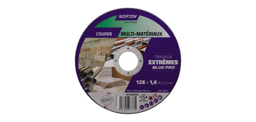 Disque à tronçonner Norton multi-matériaux Travaux Extremes 125 x 1,6 x 22,23 mm