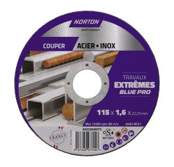 Disque à tronçonner fin pour métal/inox Norton Travaux Extremes 115 x 1,6 x 22,23 mm