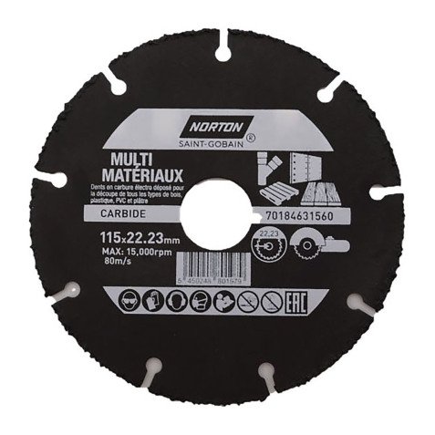 Disque carbure Norton multi-matériaux  Ø 115 x 22,23 mm - Nombre de segment 9