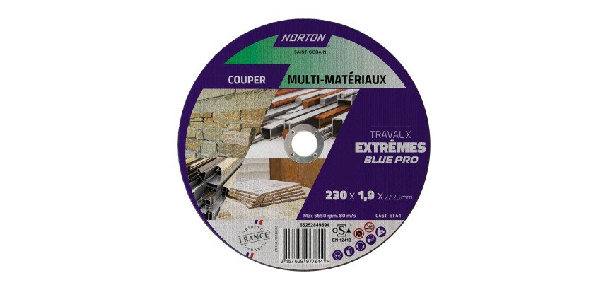Disque à tronçonner Norton multi-matériaux Travaux Extremes 230 x 1,9 x 22,23 mm