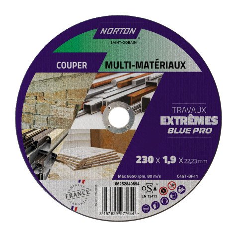 Disque à tronçonner Norton multi-matériaux Travaux Extremes 230 x 1,9 x 22,23 mm