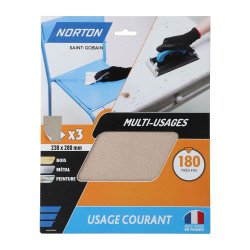 Feuilles de ponçage à main Norton multi-usages - Grain 180