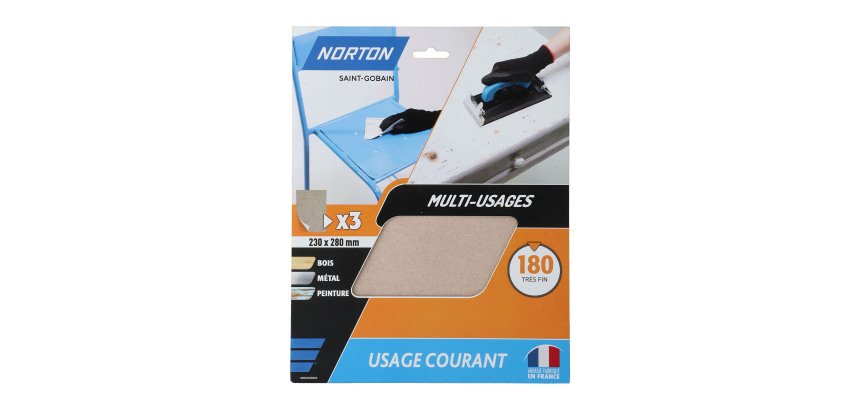 Feuilles de ponçage à main Norton multi-usages - Grain 180