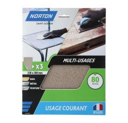 Feuilles de ponçage à main Norton multi-usages - Grain 80