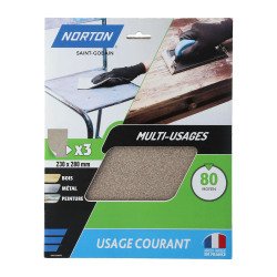 Feuilles de ponçage à main Norton multi-usages - Grain 80