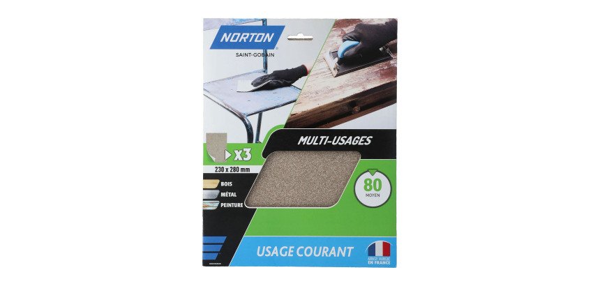 Feuilles de ponçage à main Norton multi-usages - Grain 80