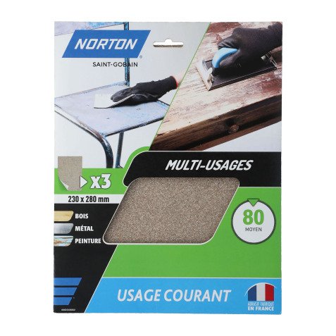 Feuilles de ponçage à main Norton multi-usages - Grain 80