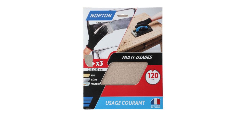 Feuilles de ponçage à main Norton multi-usages - Grain 120