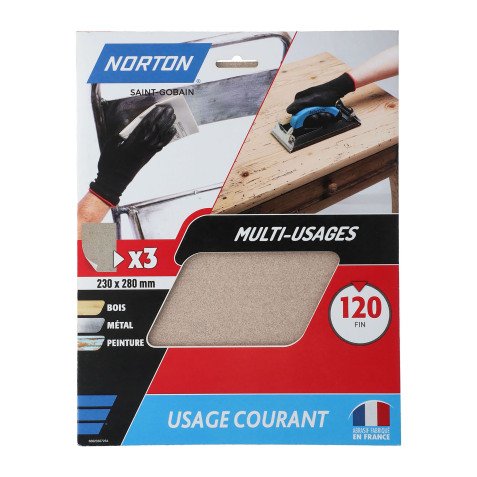 Feuilles de ponçage à main Norton multi-usages - Grain 120