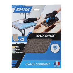 Feuilles de ponçage à main Norton multi-usages - Grain 40