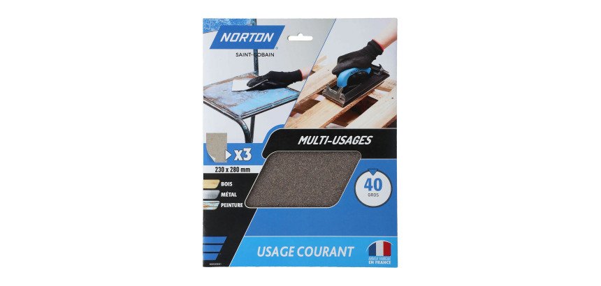 Feuilles de ponçage à main Norton multi-usages - Grain 40