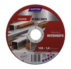 Disque à tronçonner Norton – Usage intensif acier et inox Ø 125 x 22,23 mm