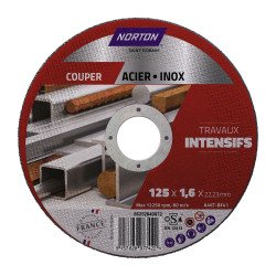 Disque à tronçonner Norton – Usage intensif acier et inox Ø 125 x 22,23 mm