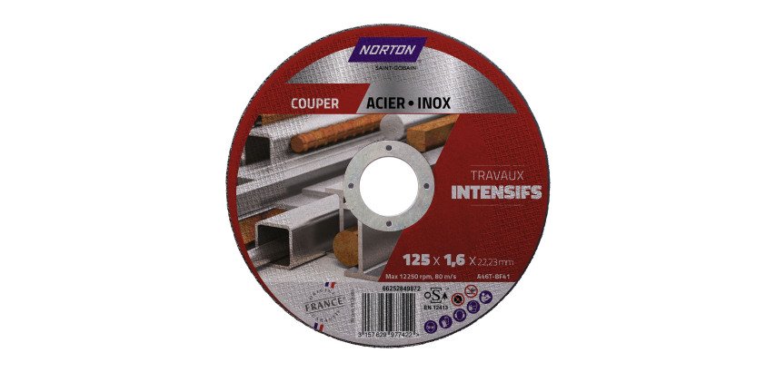 Disque à tronçonner Norton – Usage intensif acier et inox Ø 125 x 22,23 mm