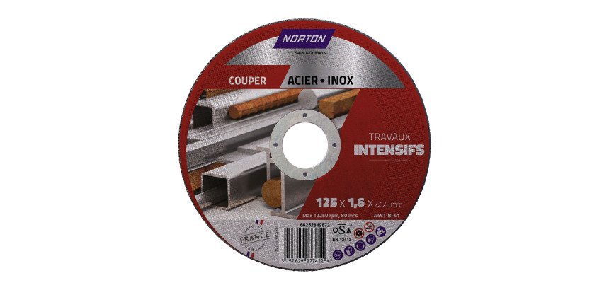 Disque à tronçonner Norton – Usage intensif acier et inox Ø 125 x 22,23 mm