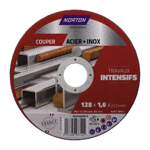 Disque à tronçonner Norton – Usage intensif acier et inox Ø 125 x 22,23 mm