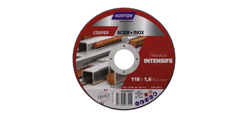 Disque à tronçonner Norton – Usage intensif acier et inox Ø 115 x 22,23 mm