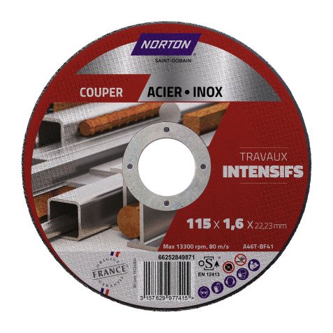 Disque à tronçonner Norton – Usage intensif acier et inox Ø 115 x 22,23 mm