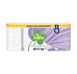 Papier toilette triple épaisseur Le Trèfle Douceur fleur de coton 24 maxi rouleaux = 36 rouleaux classiques