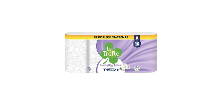 Papier toilette triple épaisseur Le Trèfle Douceur fleur de coton 24 maxi rouleaux = 36 rouleaux classiques