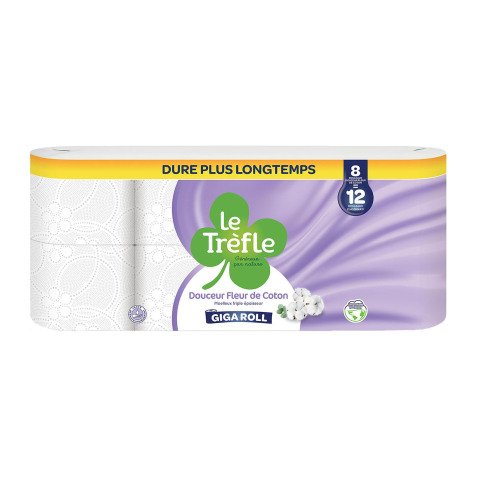 Papier toilette triple épaisseur Le Trèfle Douceur fleur de coton 24 maxi rouleaux = 36 rouleaux classiques