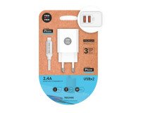 Cargador universal 12W TECH 2xUSB-A/ Apple Ligthning + cable 1m 2,4a carga rápida TEC2402