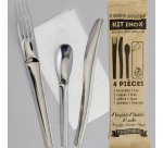 Set de couverts en inox avec serviette 3 plis - Lot de 50