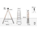 Scala pieghevole Drabest a doppia salita per uso professionale e domestico in alluminio, 7 gradini